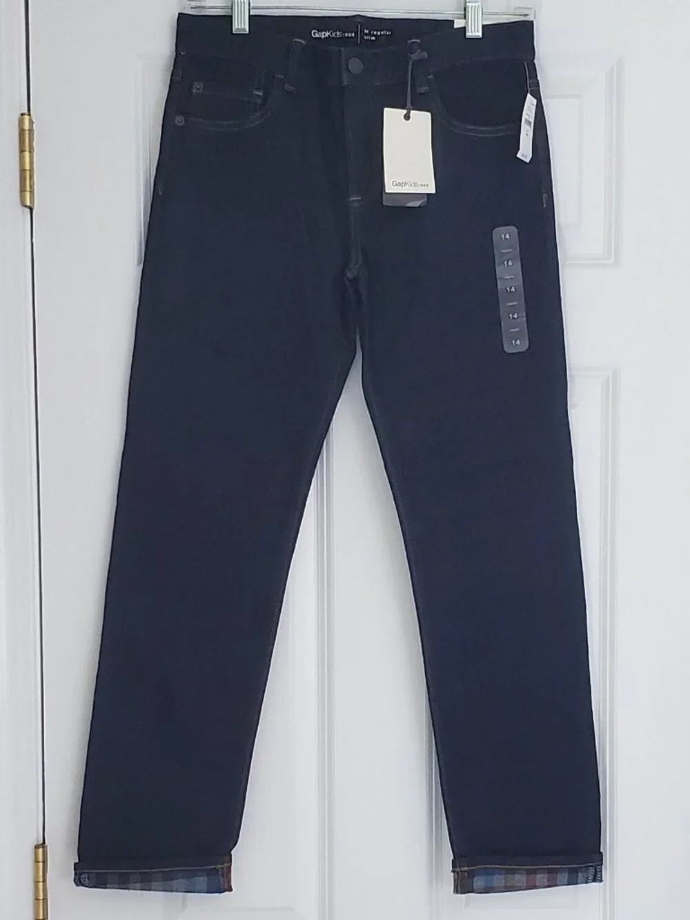 NWT GapKids Plaid Lined Blue Jeans in 14 Reg